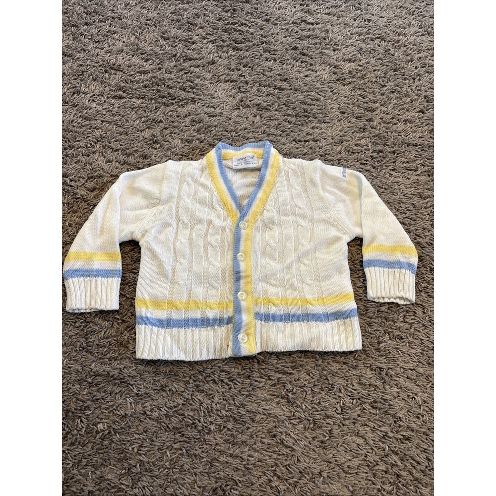 Vintage Absorba Sweater Youth 18 Months Cable Knit V Neck Button Up 80s Retro
